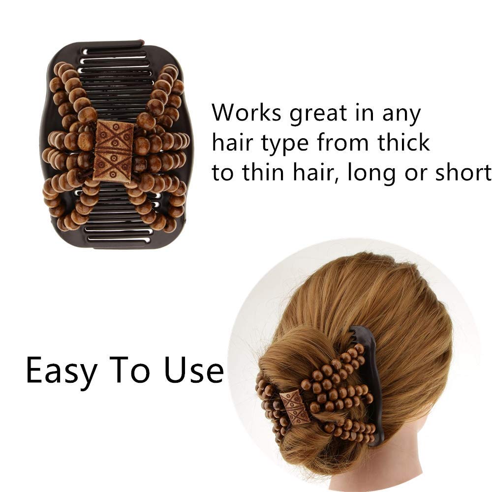 SANNIDHI 4Pcs Magic Hair Side Combs for Women Wood Beaded Hair Clips Stretch Double Hair Side Combs Clips Bun Maker Hair Accessories SANNIDHI 4Pcs Magic Hair Side Combs for Women Wood Beaded Hair Clips Stretch Double Hair Side Combs Clips Bun Maker Hair Accessories
